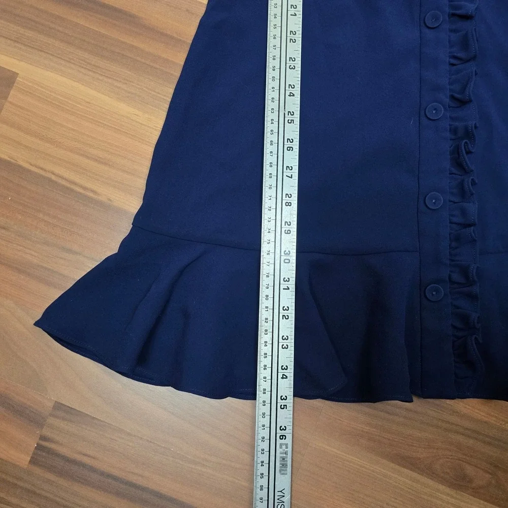 Shoshanna Spiaggia Dress Navy Blue Ruffle Button Front Short Sleeve Mini Size 2